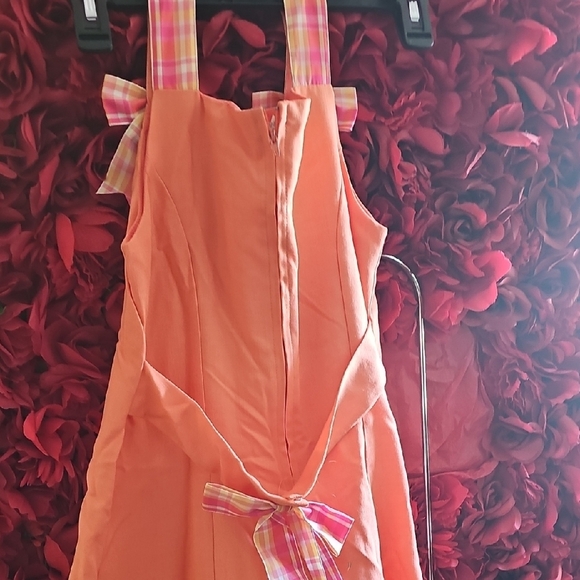Bonnie Jean Giels Orange Dress with Plaid Bow Accents Size 12 Like New Worn ONCE - Picture 7 of 10